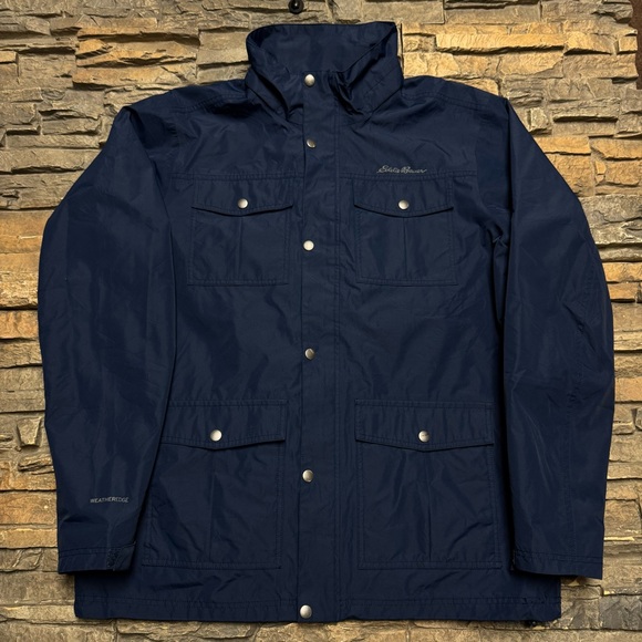 Eddie Bauer WeatherEdge Jacket Mens Large Navy Blue Rain Coat Fall First Ascent - Picture 1 of 10